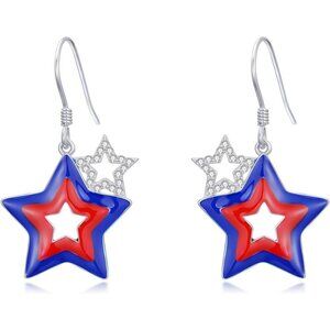 925 Sterling American Flag Independence Day Dangle Earring for Women